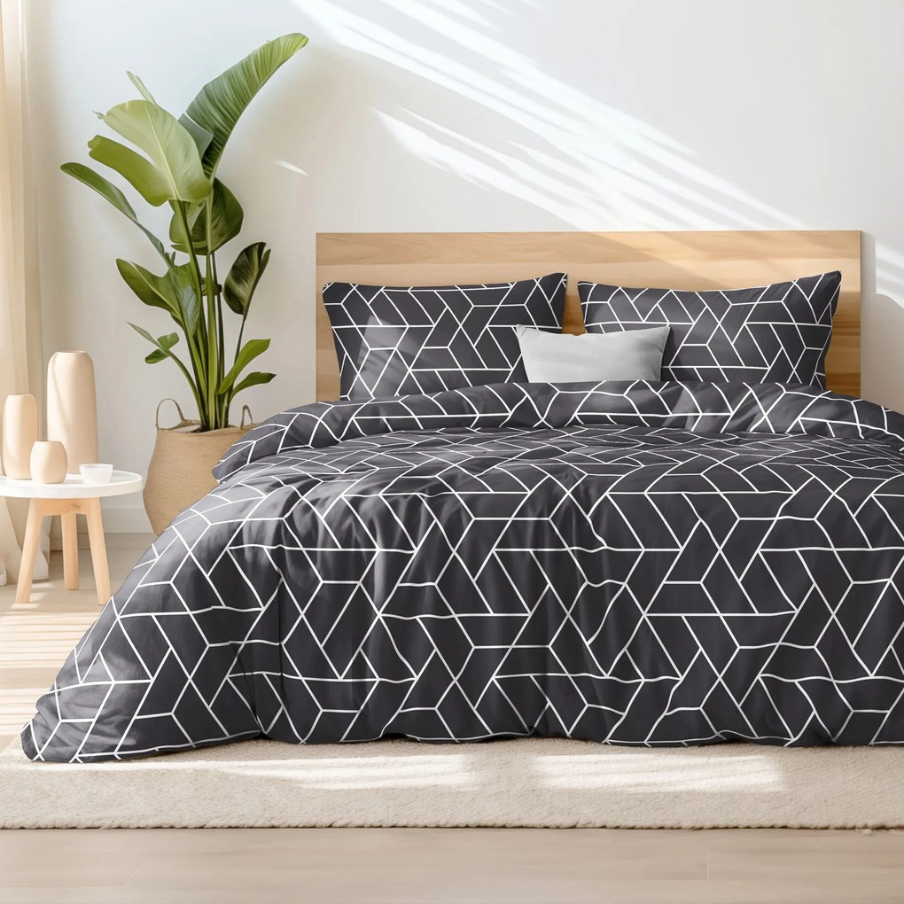 Goldea pamut ágyneműhuzat - mozaik minta, sötétszürke alapon 240 x 220 és 2db 70 x 90 cm