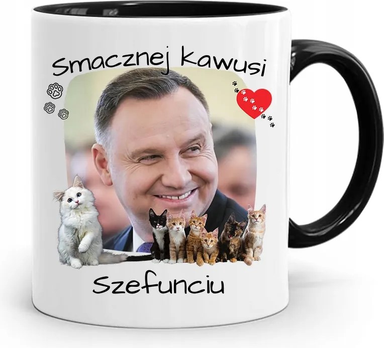 Andrzej Duda Elnök Fekete Bögre Ajándék fényképes nyomtatással