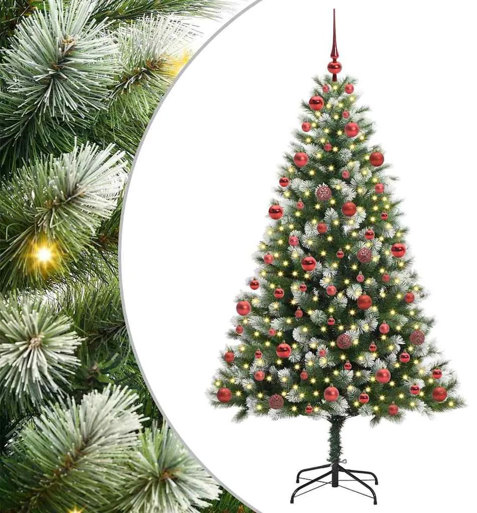 Műanyag csuklós karácsonyfa bolyhos hóval Zöld és fehér 180 cm