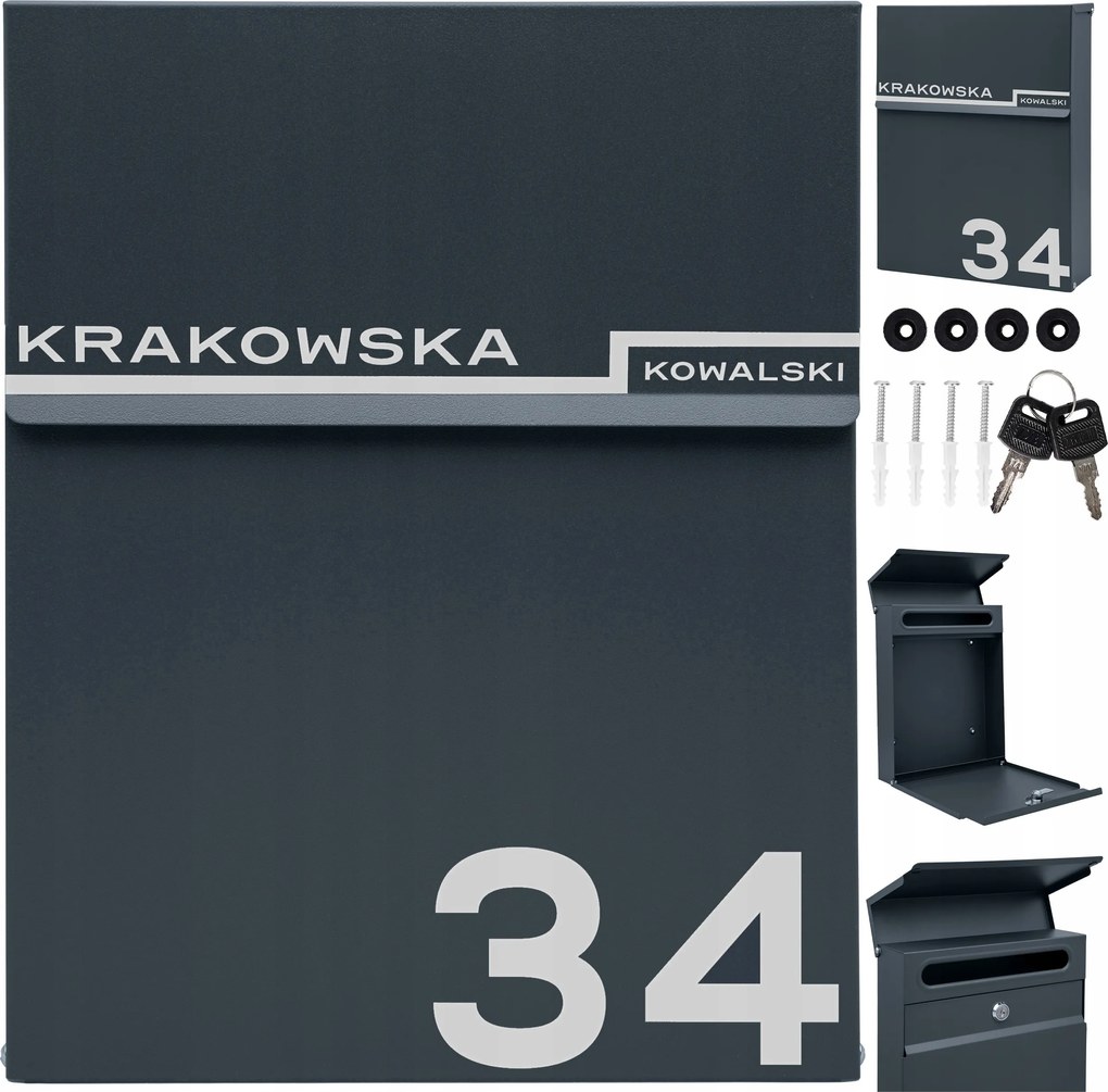 Postaláda Slim Antracit Szám Minta