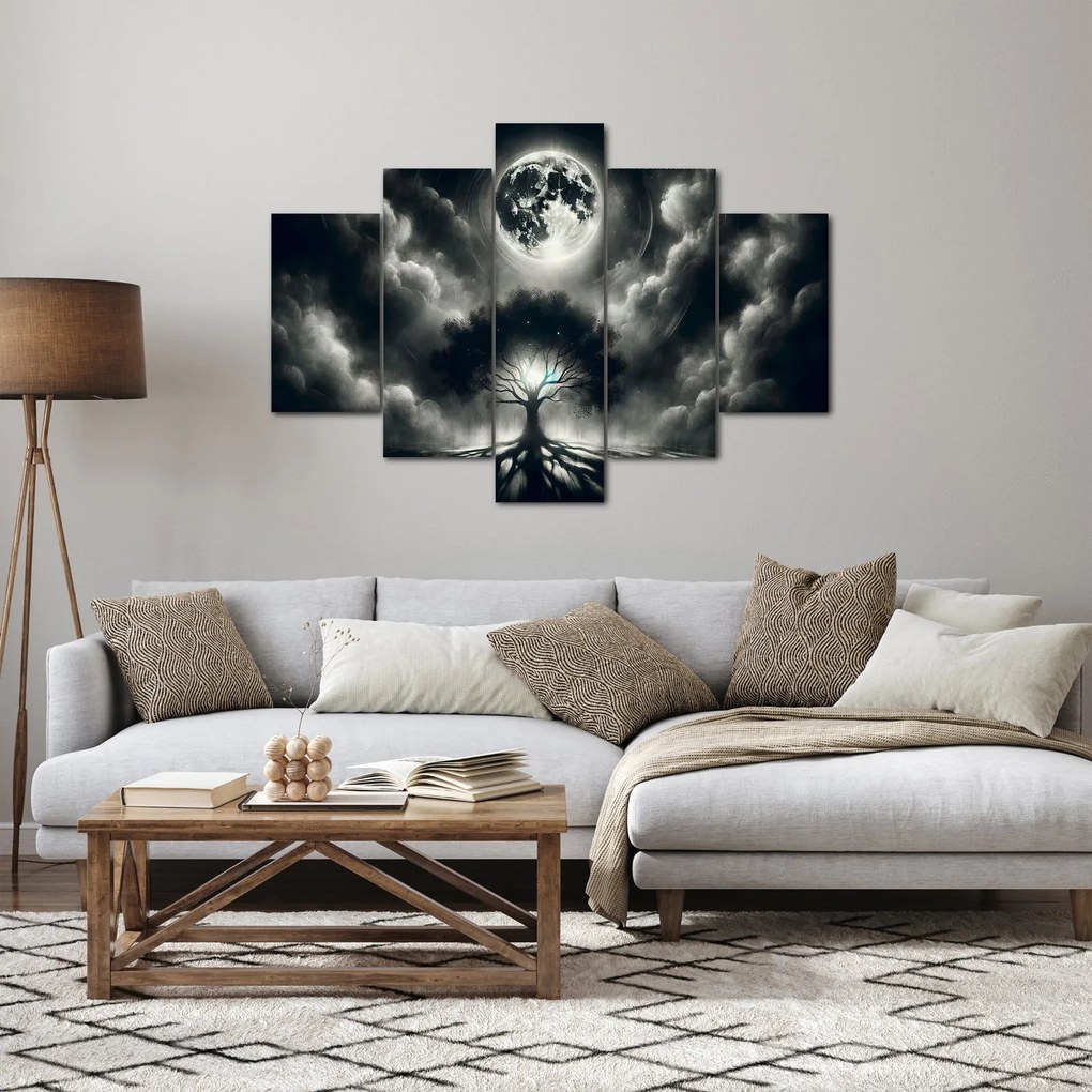 Kép – Fekete-fehér fa teliholdban (150x105 cm)