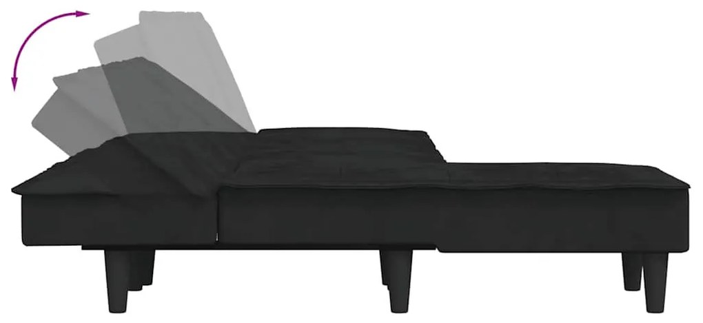 fekete L-alakú bársony kanapéágy 255x140x70 cm