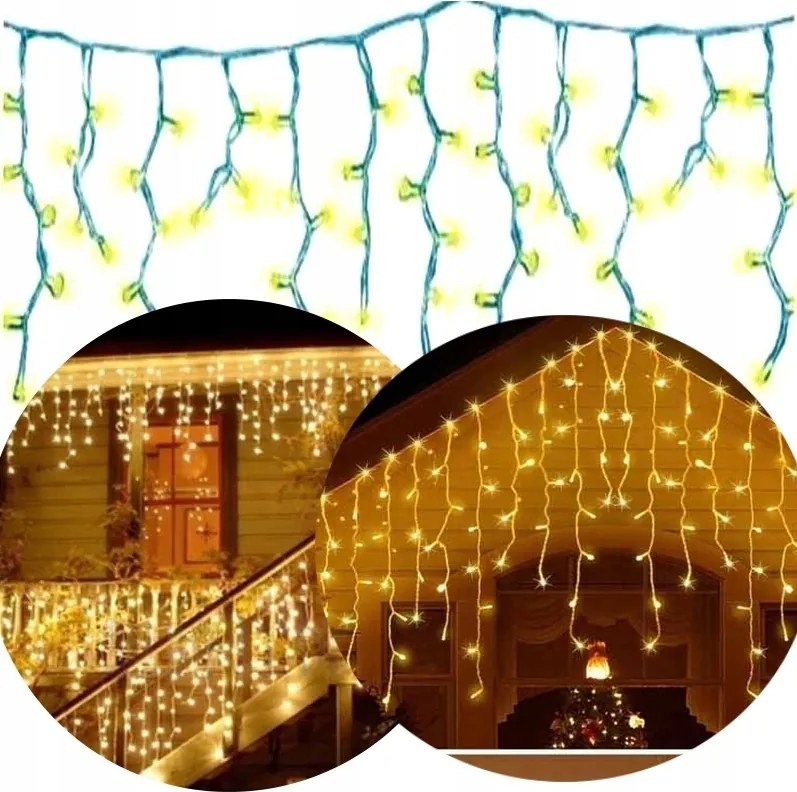Jégcsap Karácsonyi Fényfüzér 500 Led Fehér Meleg Fényű Függöny