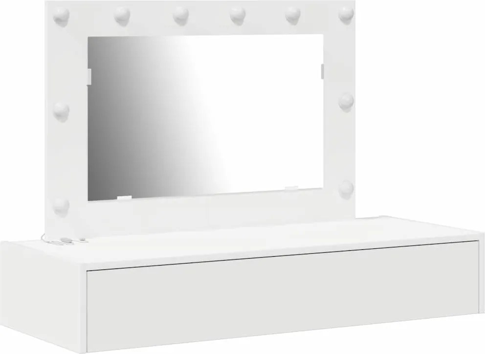 vidaXL Öltözködőasztal tükör lámpákkal Fehér 100 x 40 x 70 cm Faanyag
