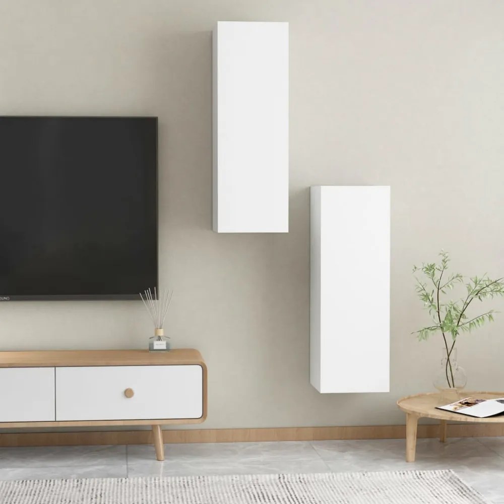 2 db fehér szerelt fa TV-szekrény 30,5 x 30 x 90 cm