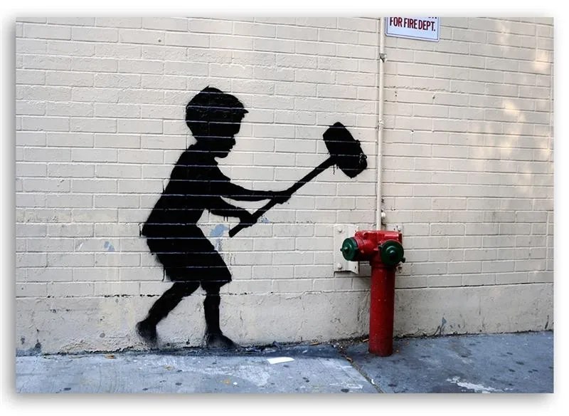 Gario Vászonkép Fiú kalapáccsal, Banksy falfestmény Méret: 90 x 60 cm