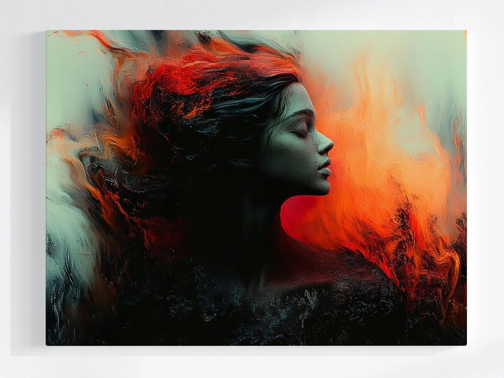 Poszter Nő Tűz Lángok Dark Art 80x60