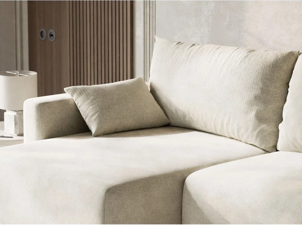 Krémszínű zsenília kinyitható-tárolóhelyes sarokkanapé (bal oldali-heverő résszel) Leon – Maison de Rêve