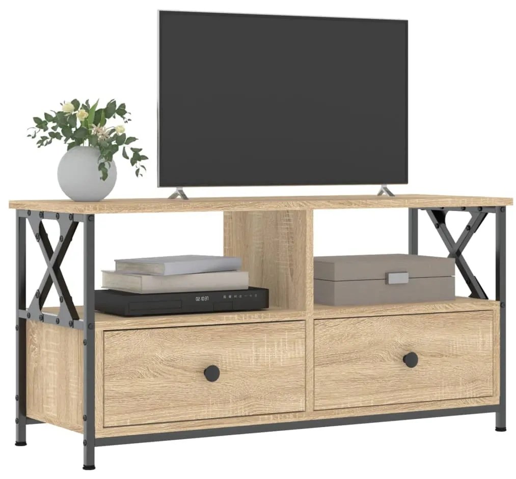 sonoma tölgy színű szerelt fa és vas TV-szekrény 90x33x45 cm