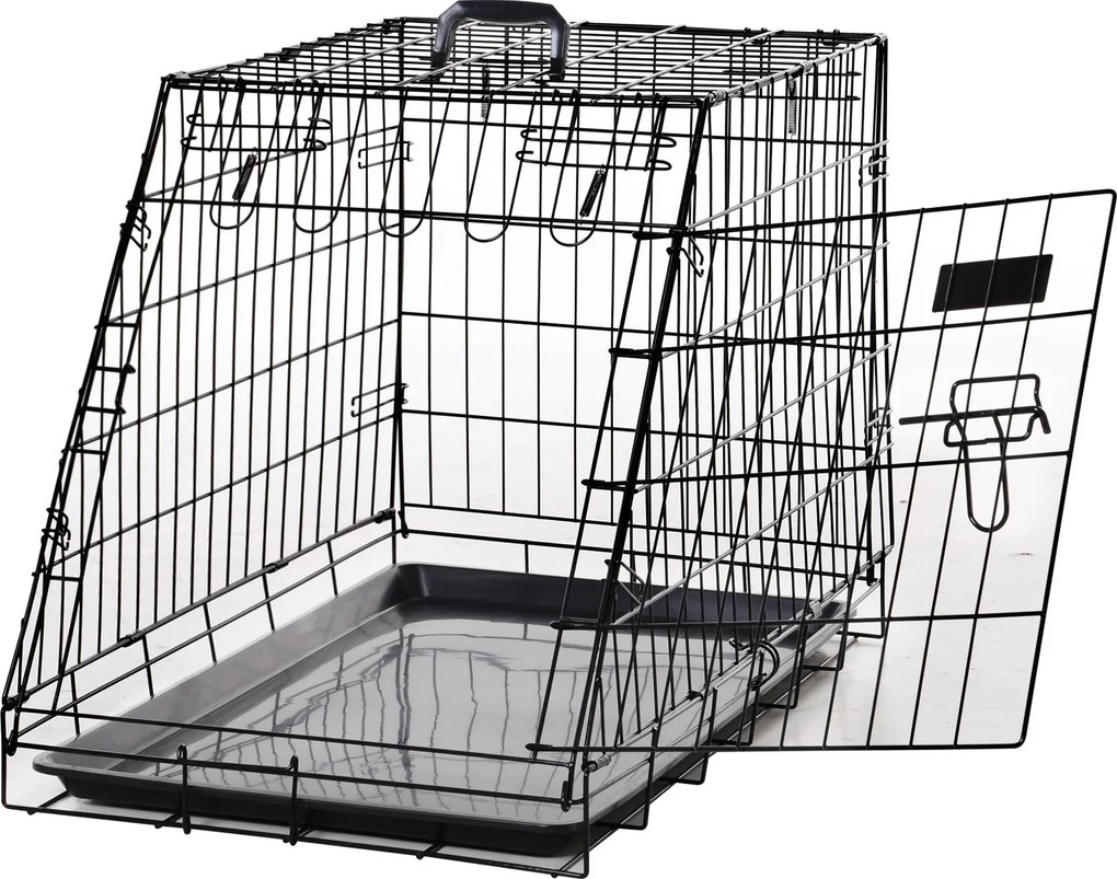 PawHut Nagy Méretű Kutya Szállító Ketrec 77L x 47W x 55H cm Fekete Fém | Aosom