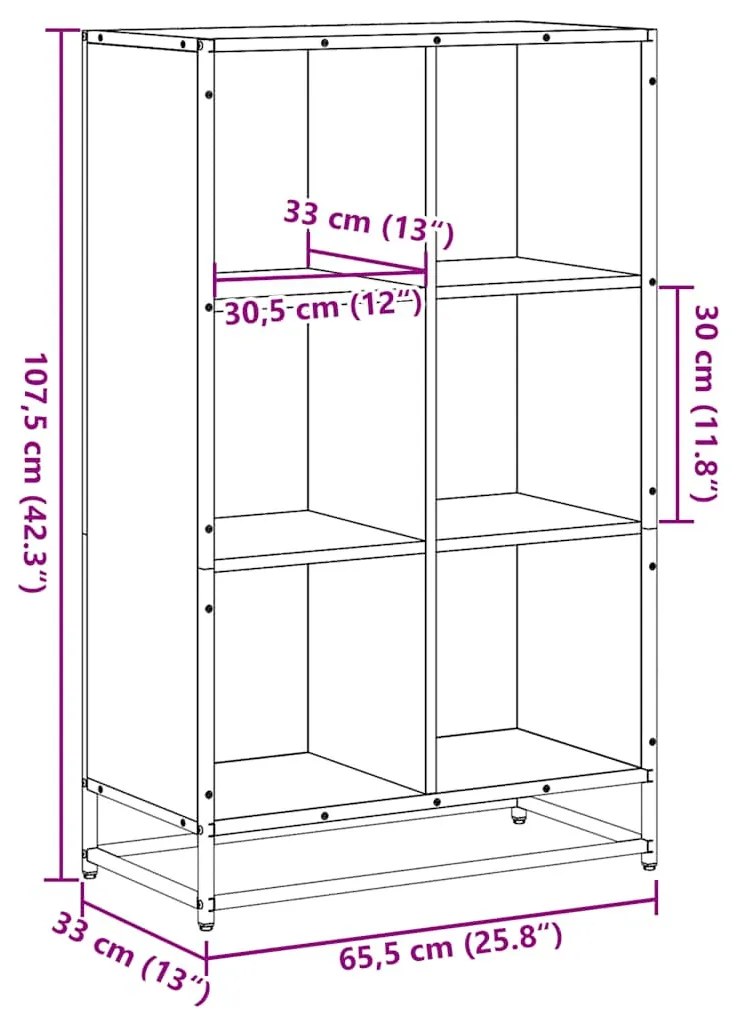 barna tölgyszínű szerelt fa könyvszekrény 65,5x33x107,5 cm