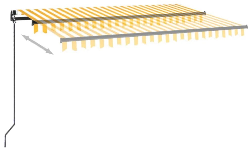 sárga és fehér kézzel kihúzható LED-es napellenző 400 x 350 cm