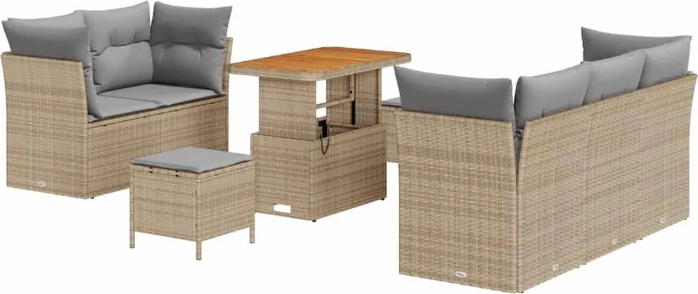 vidaXL Kerti Kanapé Szett 8 pcs Bézs polirattan