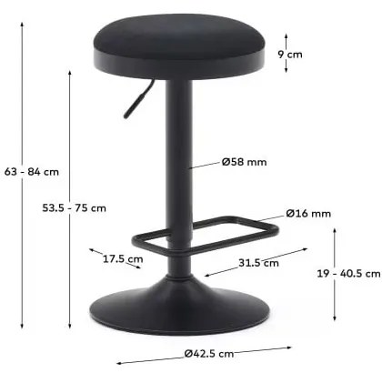Fekete bárszék szett 2 db-os 58 cm Zaib – Kave Home