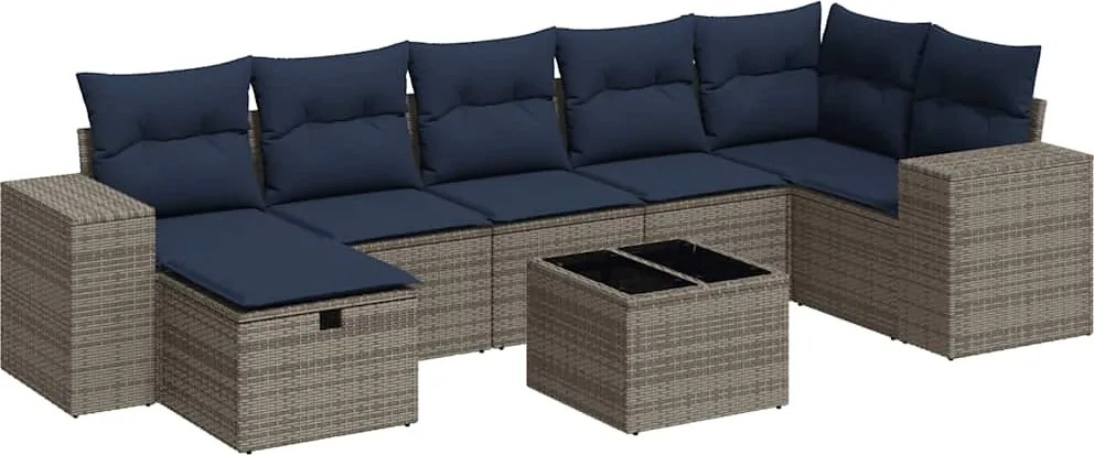 vidaXL 8 részes szürke polyrattan kerti ülőgarnitúra párnákkal