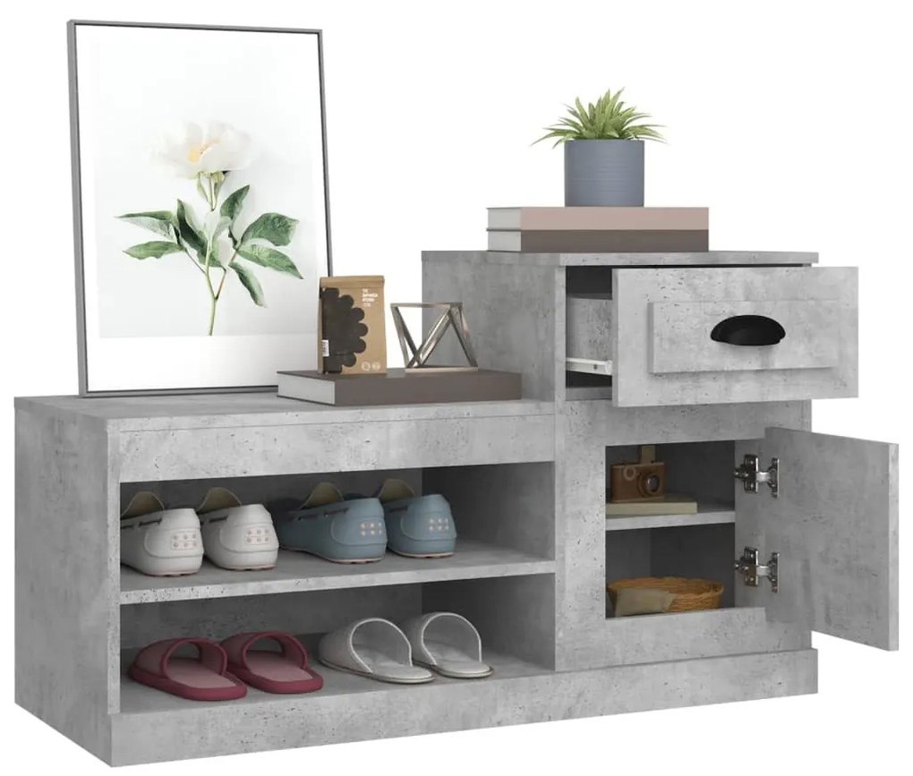 betonszürke szerelt fa cipőszekrény 100 x 42 x 60 cm
