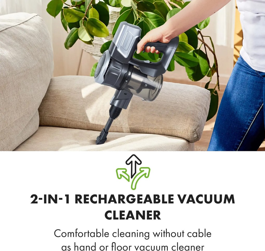 Klarstein Clean Butler 4G Silent, vezeték nélküli porszívó, 16 kPa, 0,8 l, HEPA10, fekete