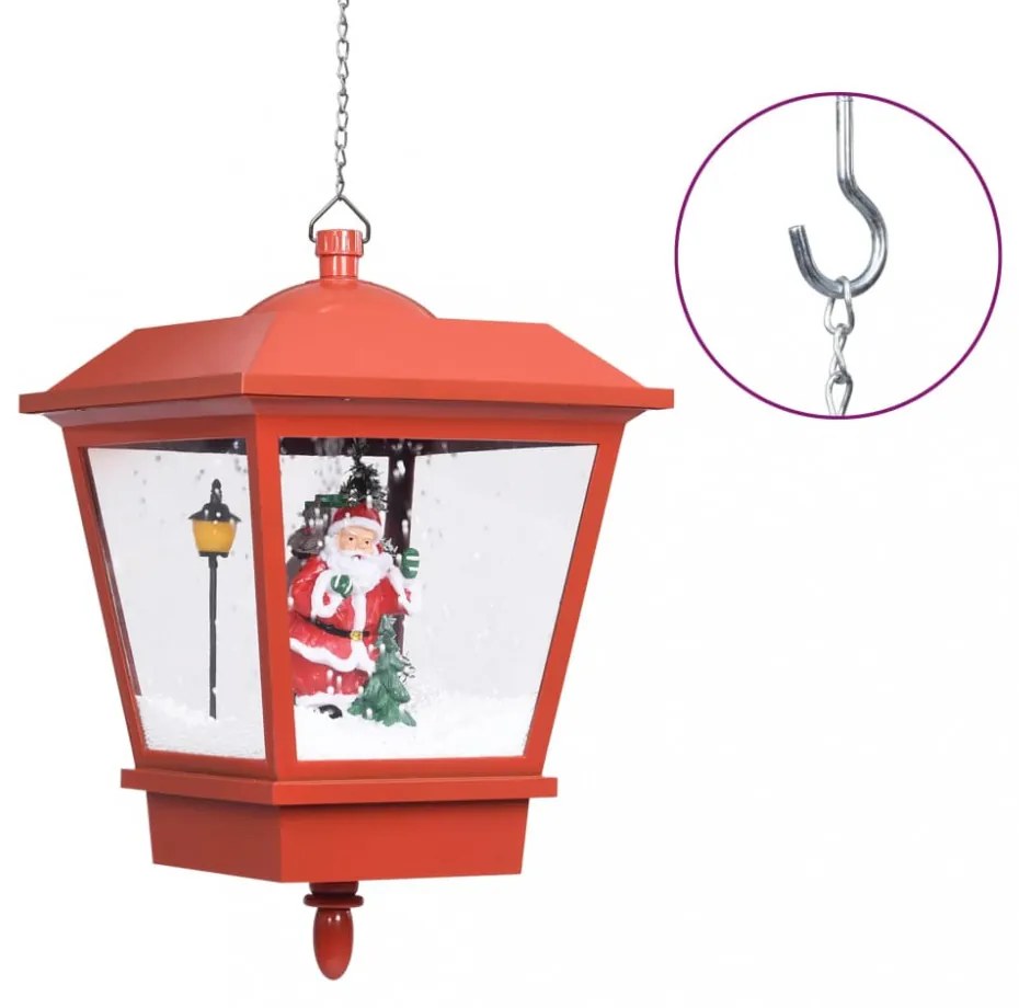 piros karácsonyi függőlámpa LED-ekkel és Mikulással 27x27x45 cm