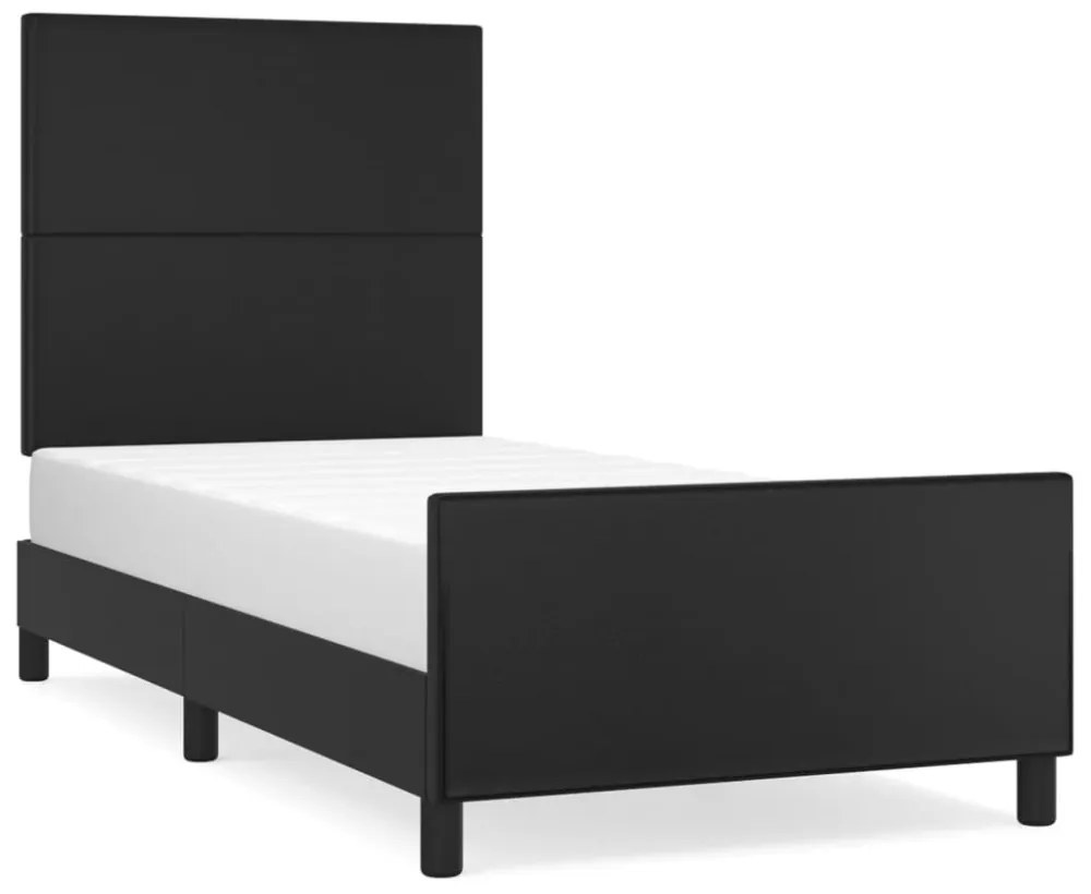 fekete műbőr ágykeret fejtámlával 100x200 cm