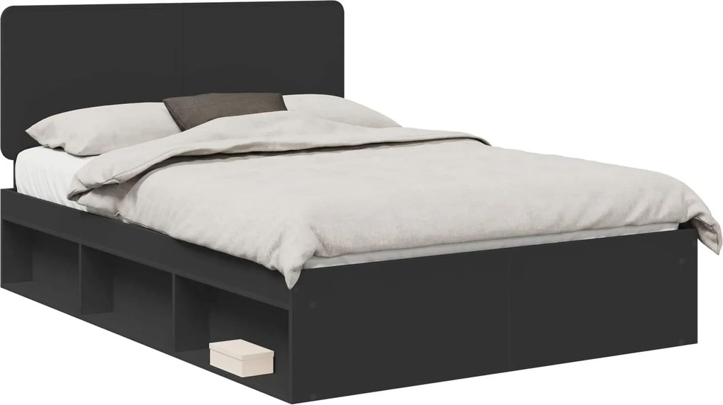 vidaXL Ágykeret fejtámlával Fekete 150 x 200 cm Tömör fenyőfa