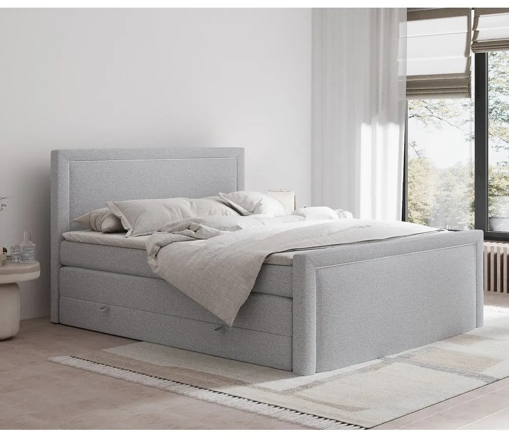 Világosszürke ágyneműtartós boxspring ágy 140x200 cm Lavenda – Maison de Rêve