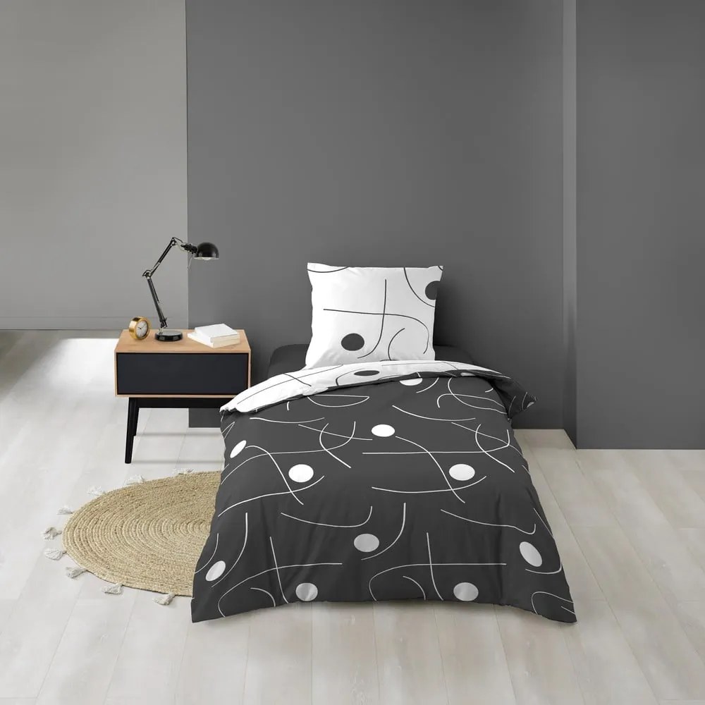Fehér-sötétszürke egyszemélyes mikroszálas ágyneműhuzat 140x200 cm Sonate – douceur d'intérieur