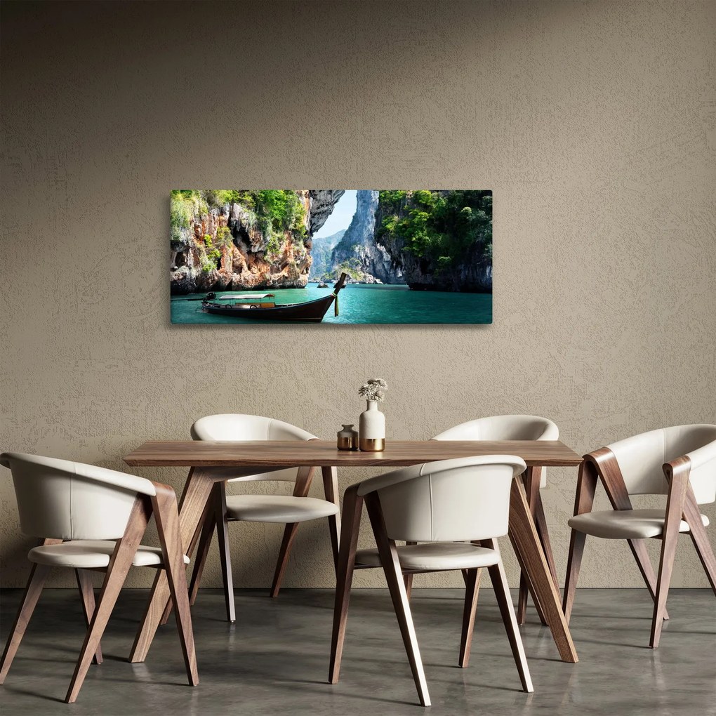 Hosszú hajó a tengerparton képe (120x50 cm)