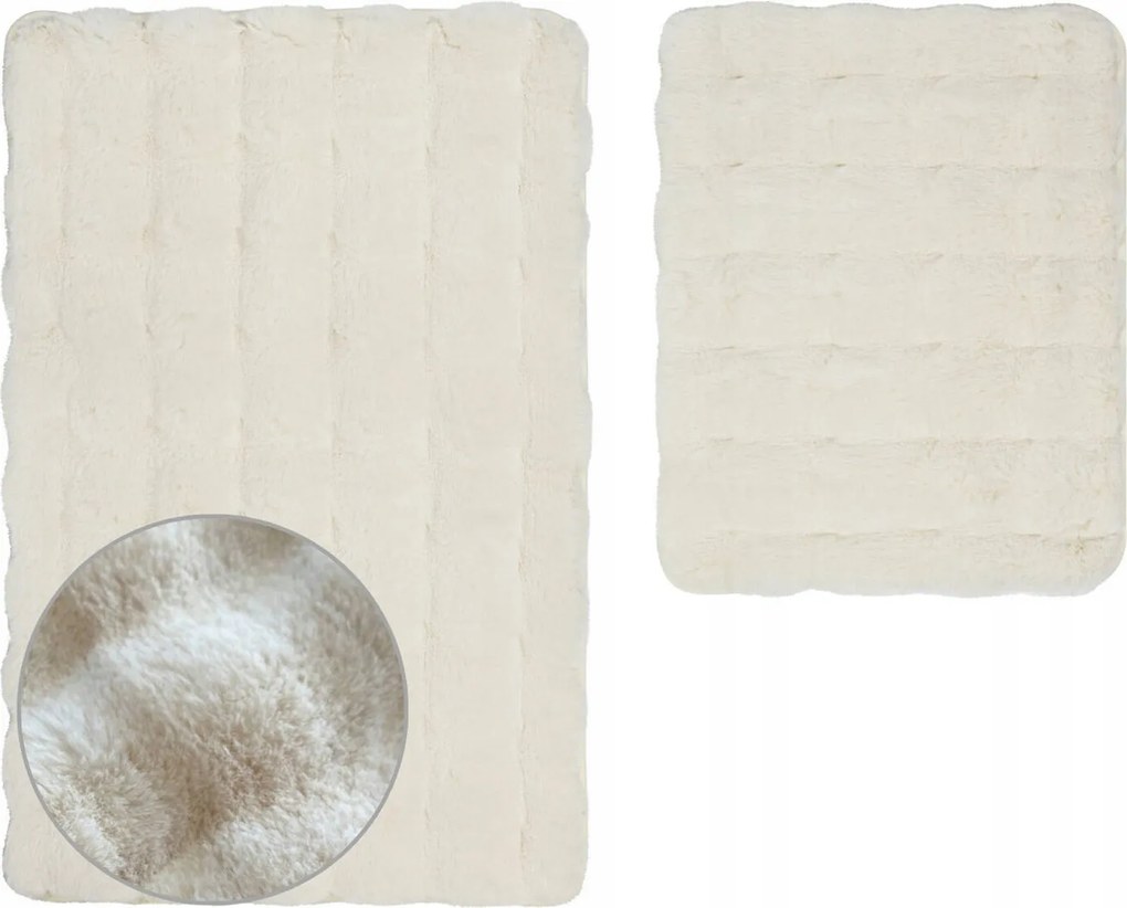 Fürdőszobaszőnyeg Csúszásgátló Aruba 3D Puha Bolyhos Ecru 2 részes