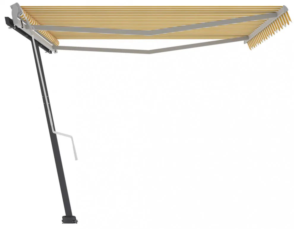 sárga-fehér kézzel kihúzható póznás napellenző 450 x 350 cm