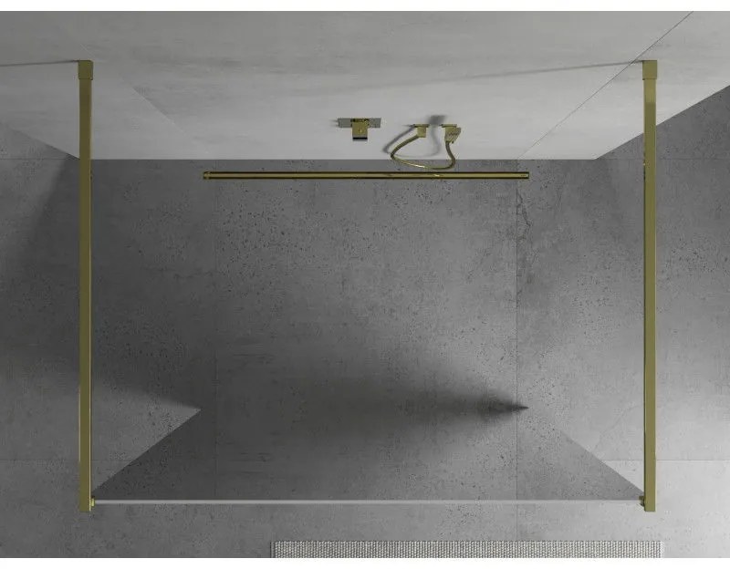 Mexen Kioto, átmenő zuhanyparaván 120 x 200 cm, 8 mm-es üvegmintás tükör, 2x arany stabilizáló távtartó, 800-120-002-50-50
