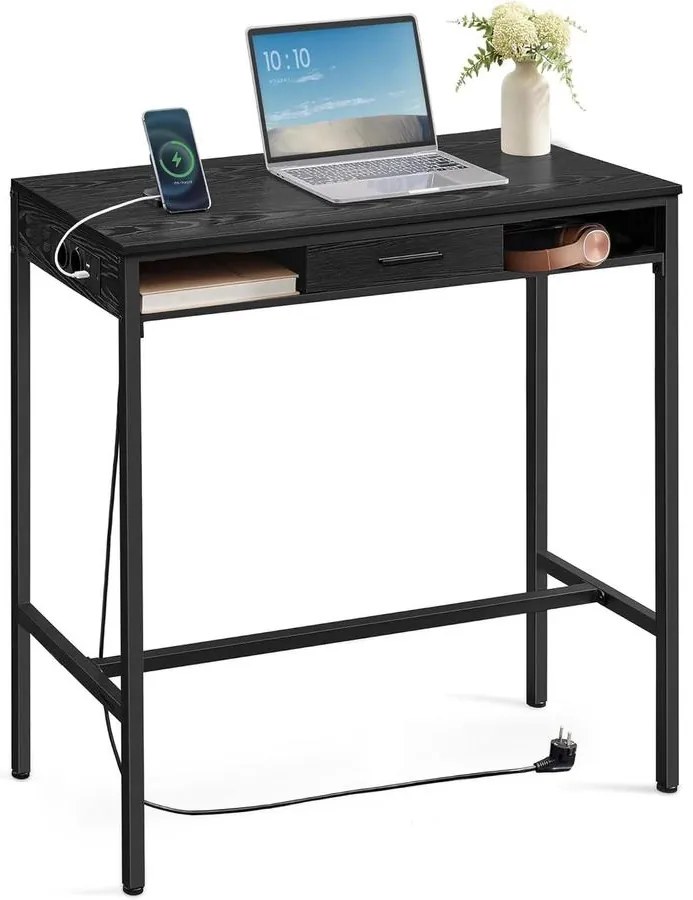 Bárasztal, magas konzolasztal töltőállomással és szövet fiókkal, fekete