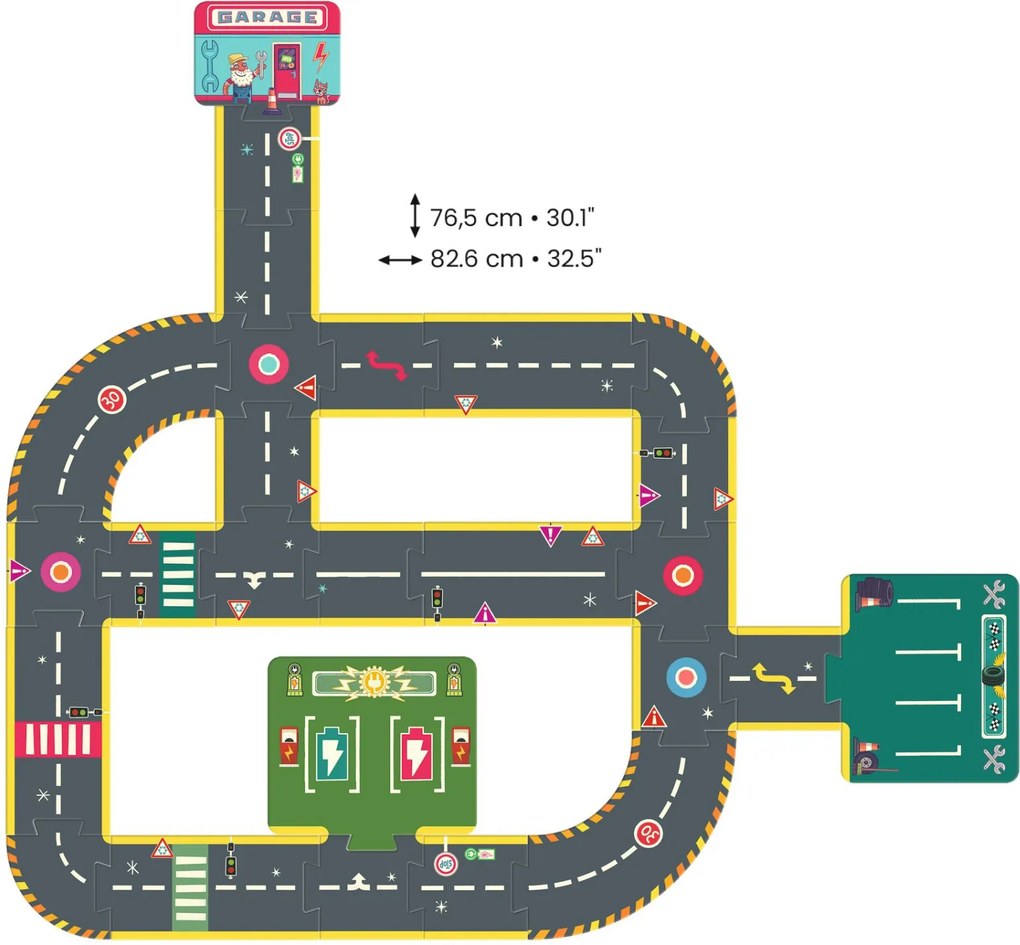 CRAZY MOTORS autópálya - Városi kőrút - City circuit - Giant puzzle - 26 pcs