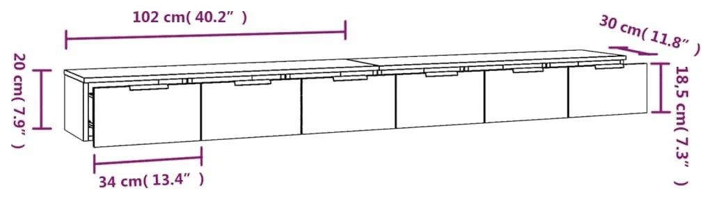 2 db sonoma tölgy színű szerelt fa faliszekrény 102x30x20 cm