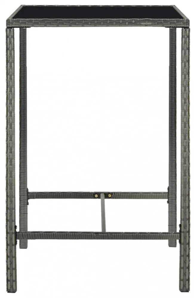 szürke polyrattan és üveg kerti bárasztal 70 x 70 x 110 cm
