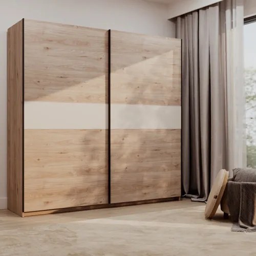 BERNO ruhásszekrény, 200 cm | Jackson hickory tölgy + Kasmír