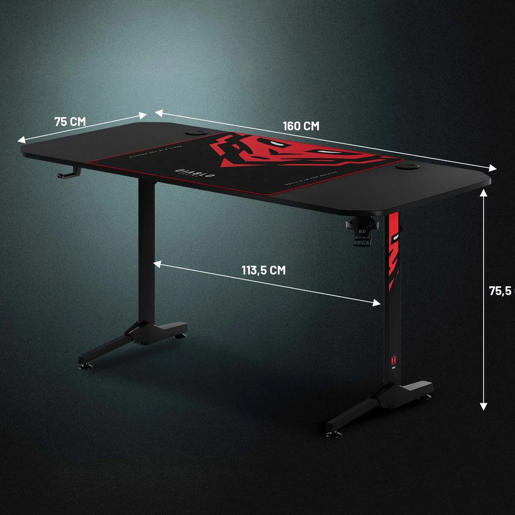 Gamer asztal 160 cm fekete: Diablo X-Mate 1600