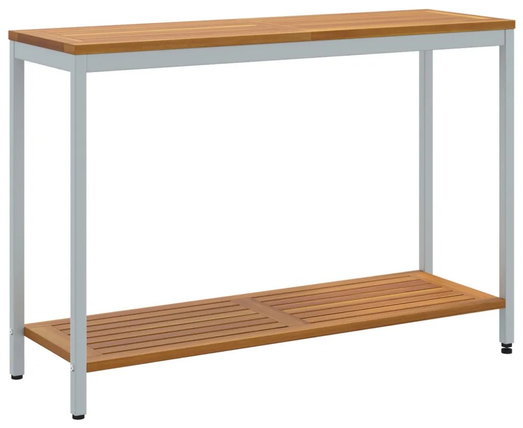 Kültéri Asztal Természetes és Szürke 35x110x75 cm Tömör Fa és Acél