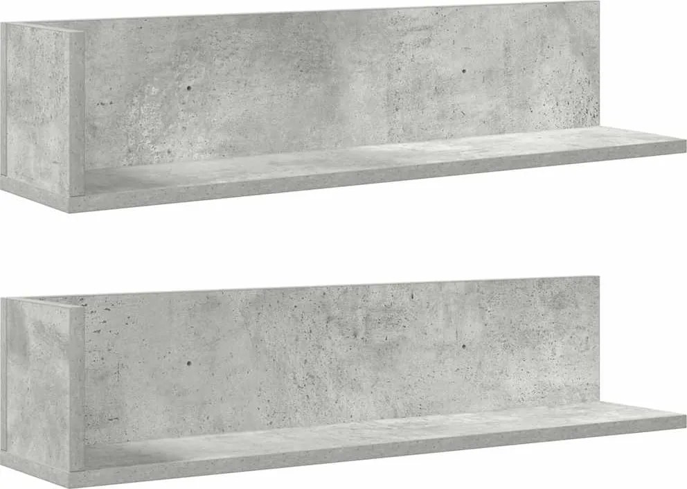 vidaXL 2 db betonszürke szerelt fa fali polc 75 x 16,5 x 16,5 cm
