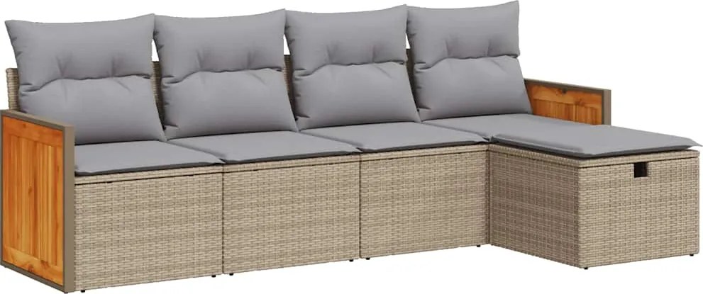 vidaXL 5 részes bézs polyrattan kerti ülőgarnitúra párnákkal