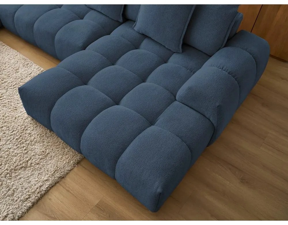 Sötétkék zsenília kinyitható-tárolóhelyes sarokkanapé (bal oldali-U alakú) Everest – Bobochic Paris