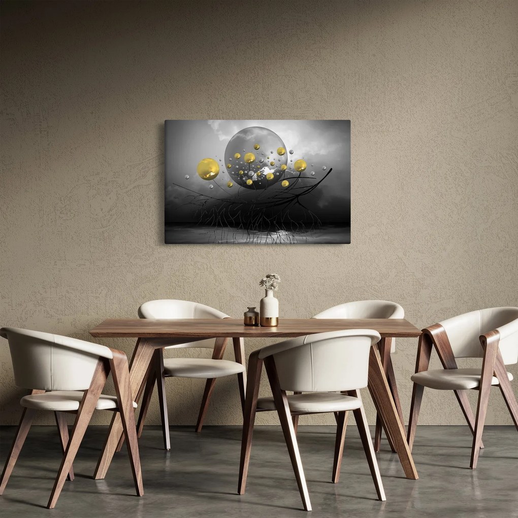 Arany absztrakt gömbök képe (90x60 cm)