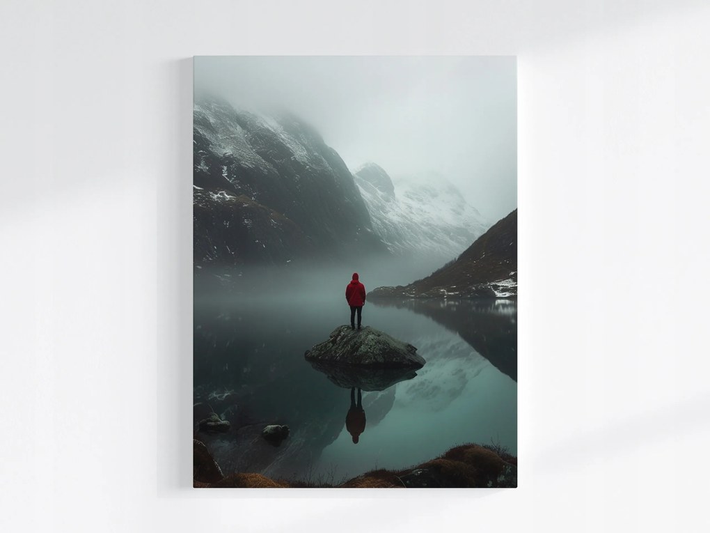 Poszter Norvégia Hegyek Fjord Tél Ember Magány 60x80