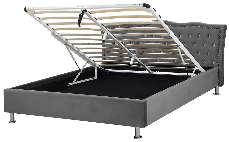 Sötétszürke bársony ágyneműtartós franciaágy 140 x 200 cm METZ Beliani