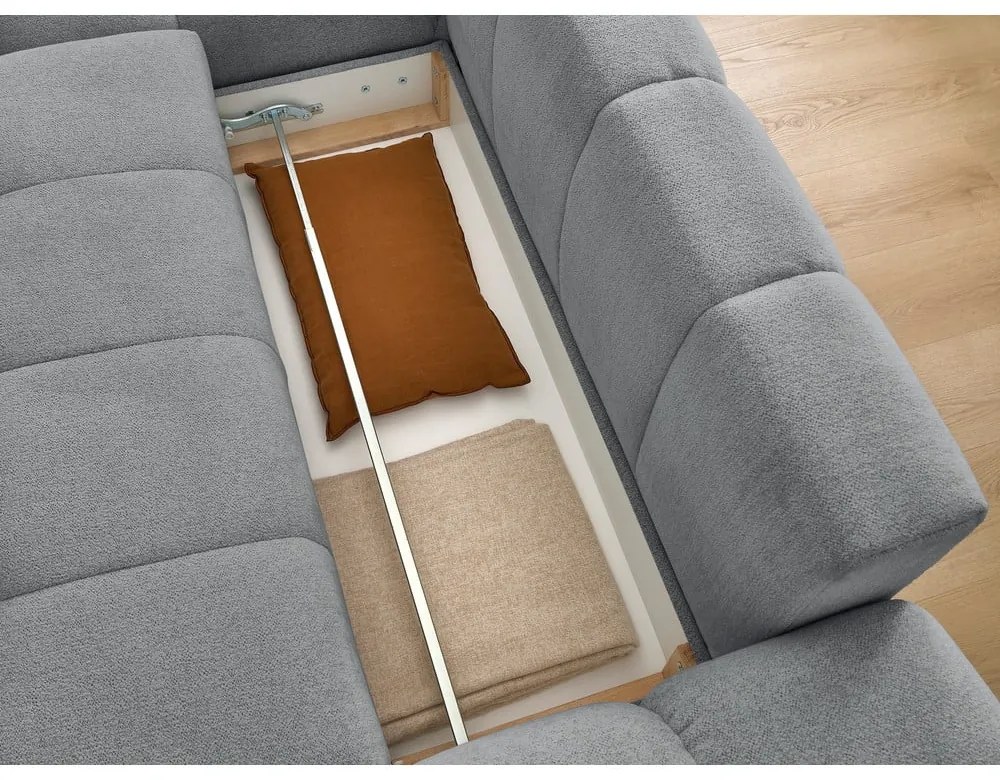 Sötétszürke zsenília kinyitható-tárolóhelyes sarokkanapé (bal oldali-heverő résszel) Everest – Bobochic Paris