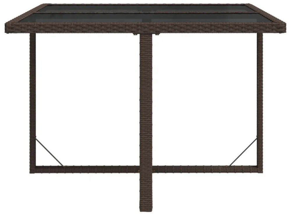 barna polyrattan és üveg kerti asztal 109 x 107 x 74 cm