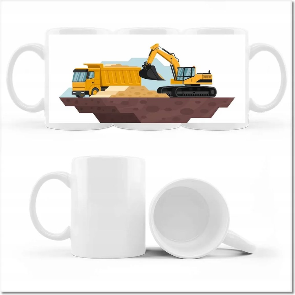 Fényképes bögre Nagy kotrógép és teherautó fiúnak