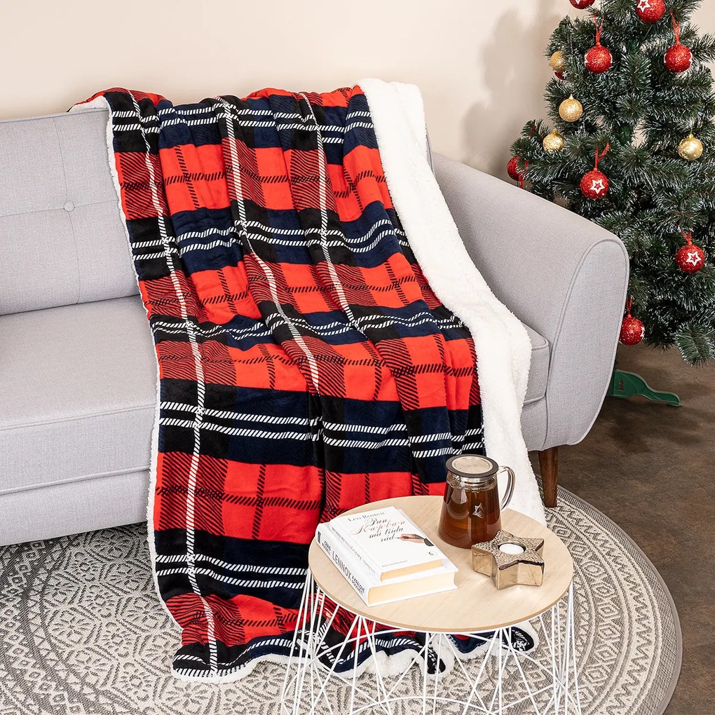 4Home Kocka piros gyapjú hatású pléd, 150 x 200 cm