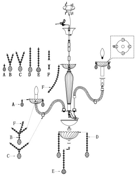Eglo 39101 - Csillár BASILANO 1 8xE14/40W/230V