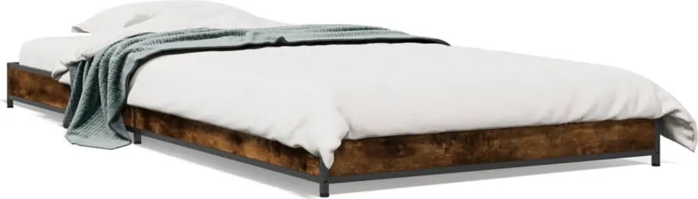 vidaXL füstös tölgyszínű szerelt fa és fém ágykeret 100 x 200 cm