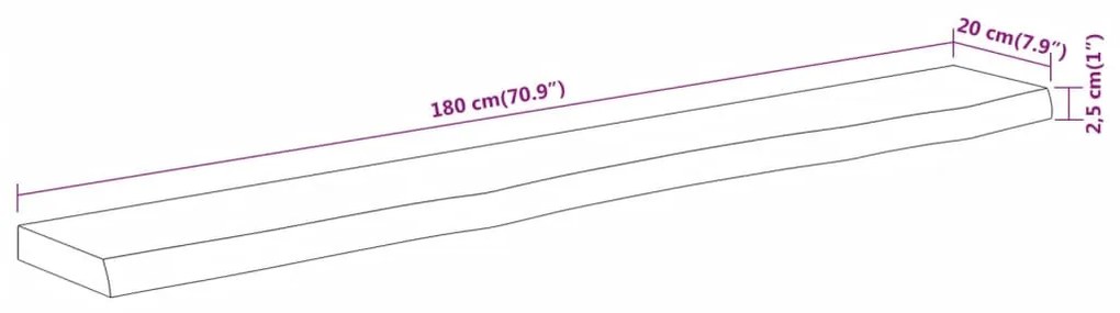 tömör akácfa téglalap alakú fali polc 180 x 20 x 2,5 cm